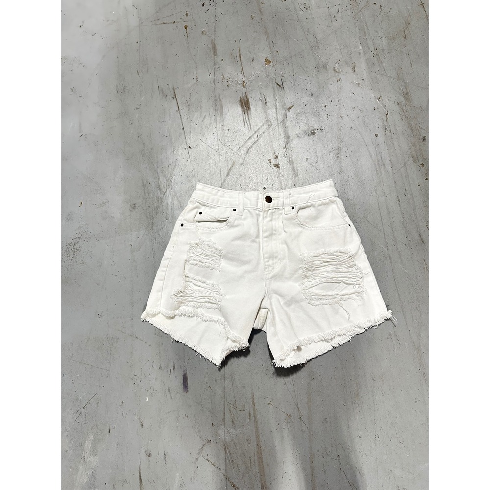 Billabong White Distressed Denim Shorts High Waisted Frayed Hem Size 25